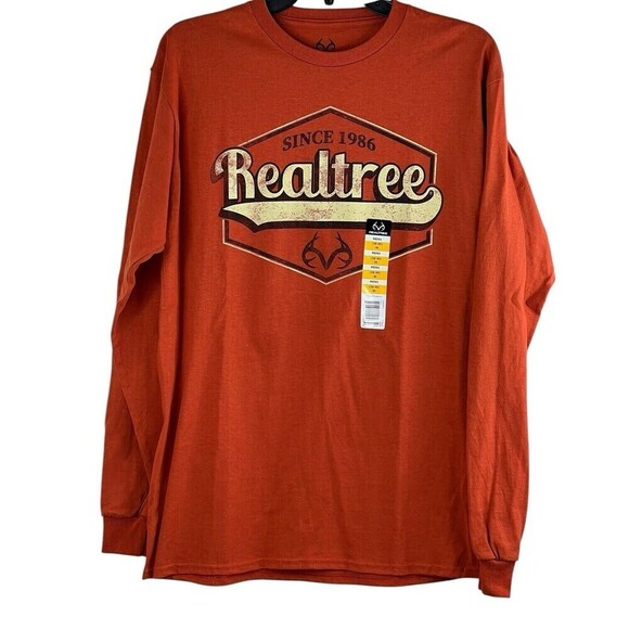 NEW Realtree Men's Long Sleeve Tee Shirt Size Medium Orange Logo Deer Antlers - Picture 1 of 6